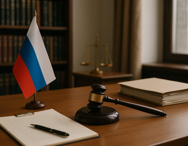 Юридические документы и молоток на столе в офисе адвоката