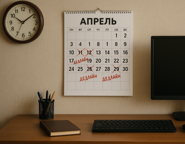 Календарь с отмеченными сроками в домашнем офисе